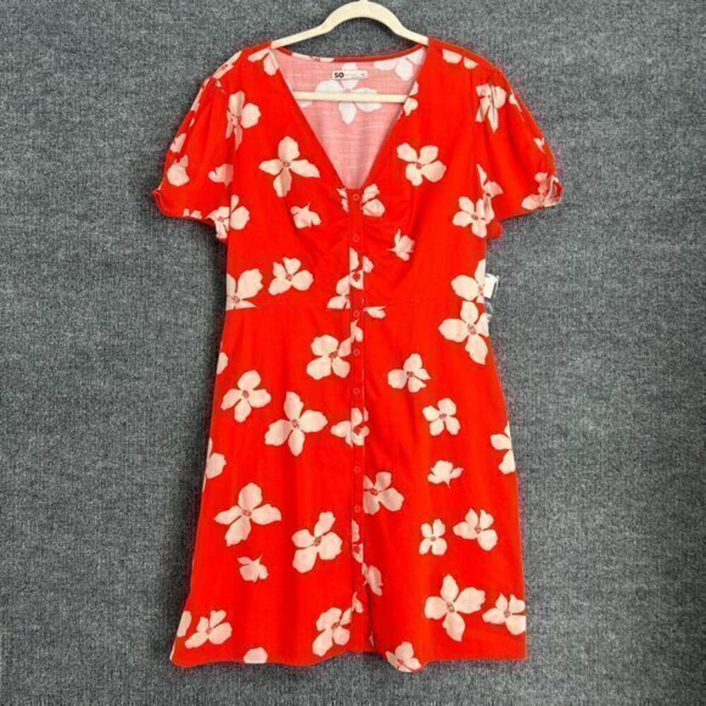 SO Floral Sheath Dress Womens XXL Orange Cream Button Front Short Sleeve New